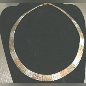 "Milor" Italy 925 Silver/Rose Gold/Yellow Gold Graduating Tri-Color Necklace